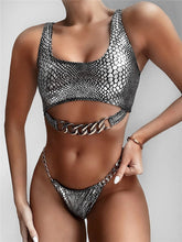 Silver Snake Print Chain Swimsuit
