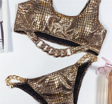 Gold Snake Print Chain Swimsuit