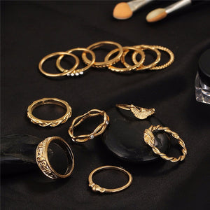 Twelve Piece Gold Midi Finger Ring Set