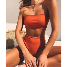 Orange High Leg Bandeau Bikini Swimwear