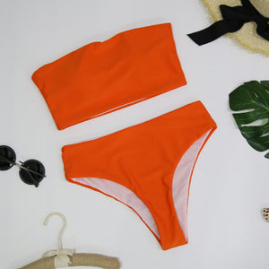 Orange High Leg Bandeau Bikini Swimwear