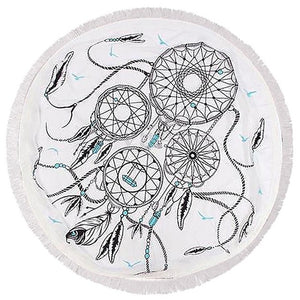 Clever Kittens Dreamcatcher Round Beach Towel with Fringes