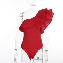 Clever Kittens Big Ruffles One Shoulder Bodysuit Red