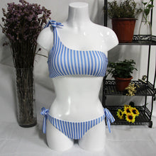One Shoulder Candy Striped Bikini Swimsuit