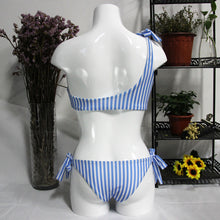 One Shoulder Candy Striped Bikini Swimsuit