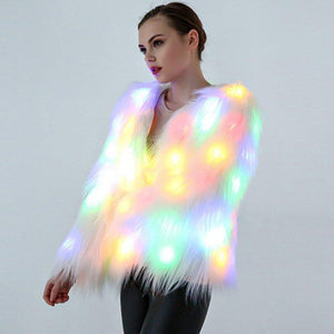 Clever Kittens Faux Fur Festival Coat with Led Lights Clubwear