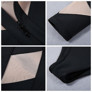 Bandage Black Patchwork Bodycon Bodysuit