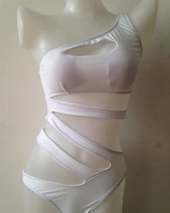 Sexy One Shoulder Bandage Swimsuit White