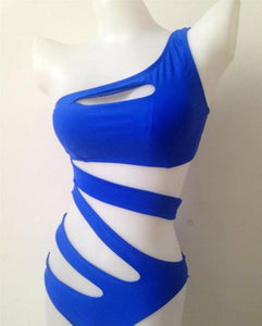 Sexy One Shoulder Bandage Swimsuit Blue