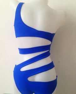 Sexy One Shoulder Bandage Swimsuit Blue