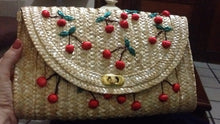 Cherry Embroidery Straw Messenger Beach Bag